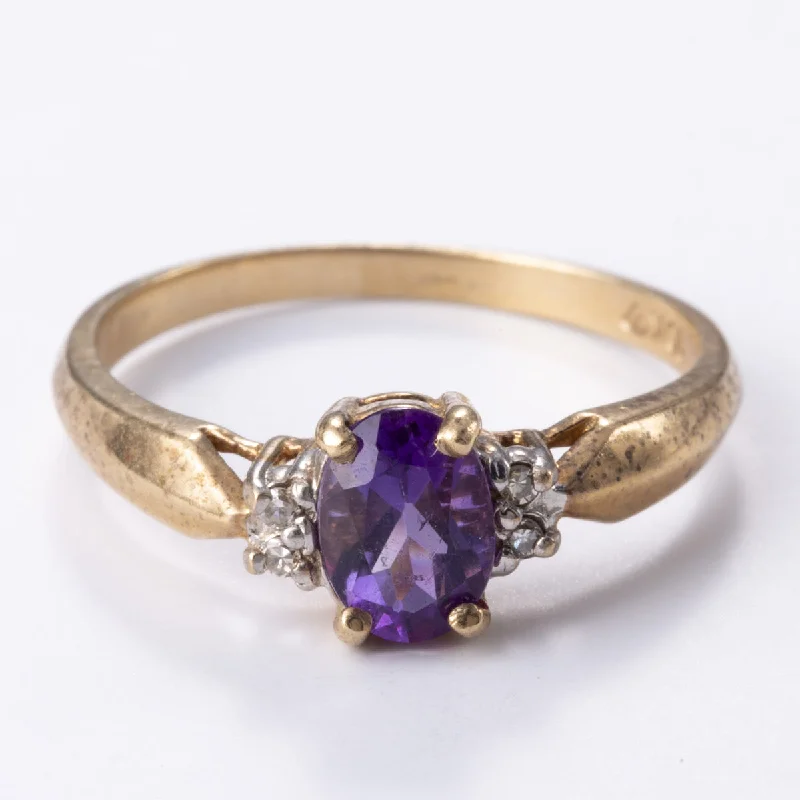 10k Yellow Gold Diamond and Amethyst Ring | 0.02ctw, 0.65ct | 6.75