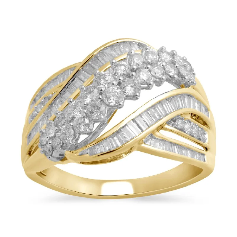 Double Row Ring with 1.00ct of Diamonds in 10ct Yellow Gold