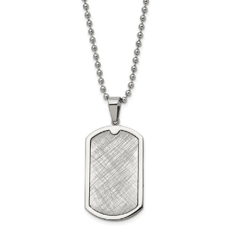 Men's Stainless Steel Scratch Finish Dog Tag Necklace, 24 Inch