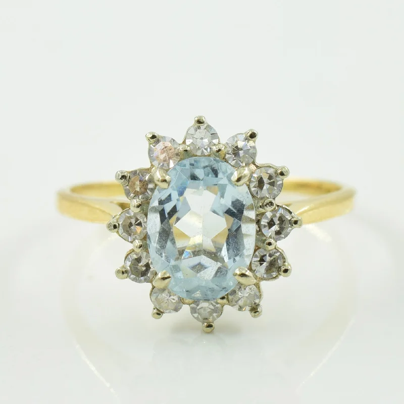 Aquamarine & Diamond Halo Ring | 1.00ct, 0.24ctw | SZ 6.25 |