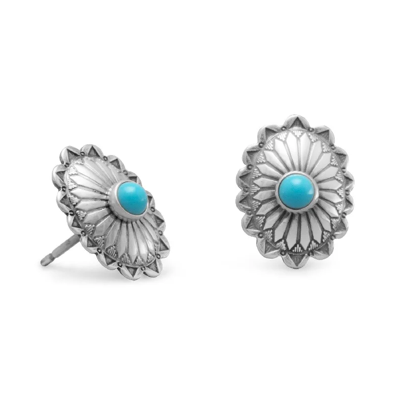 Oxidized Turquoise Concho Stud Earrings