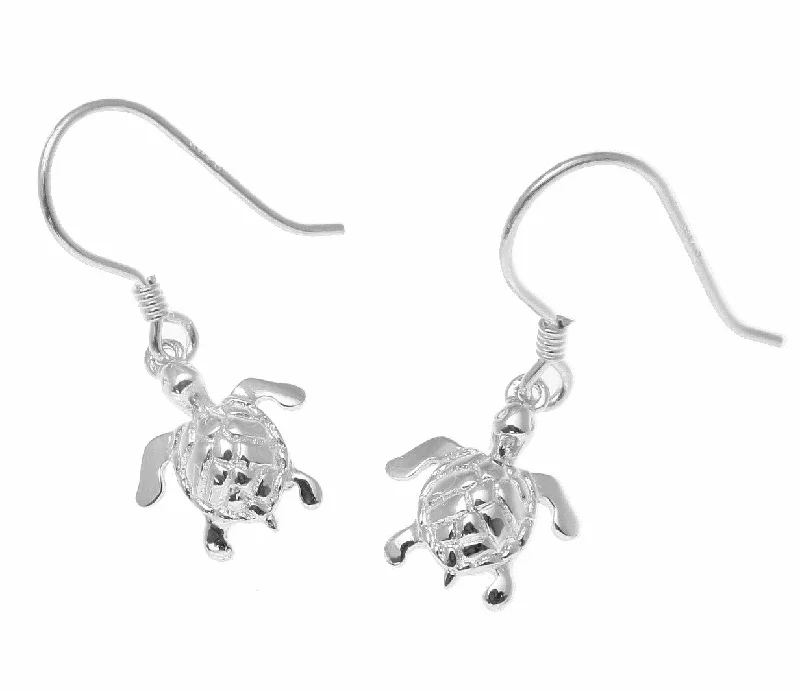 925 STERLING SILVER RHODIUM HAWAIIAN SEA TURTLE WIRE HOOK EARRINGS