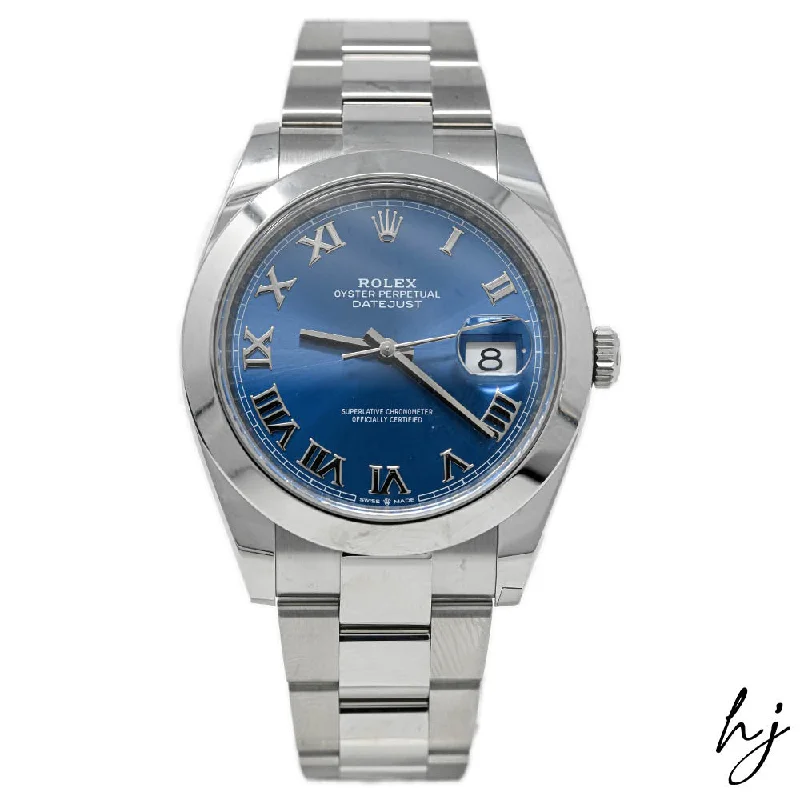 Rolex Datejust Stainless Steel 41mm Blue Roman Dial Watch Reference #: 126300